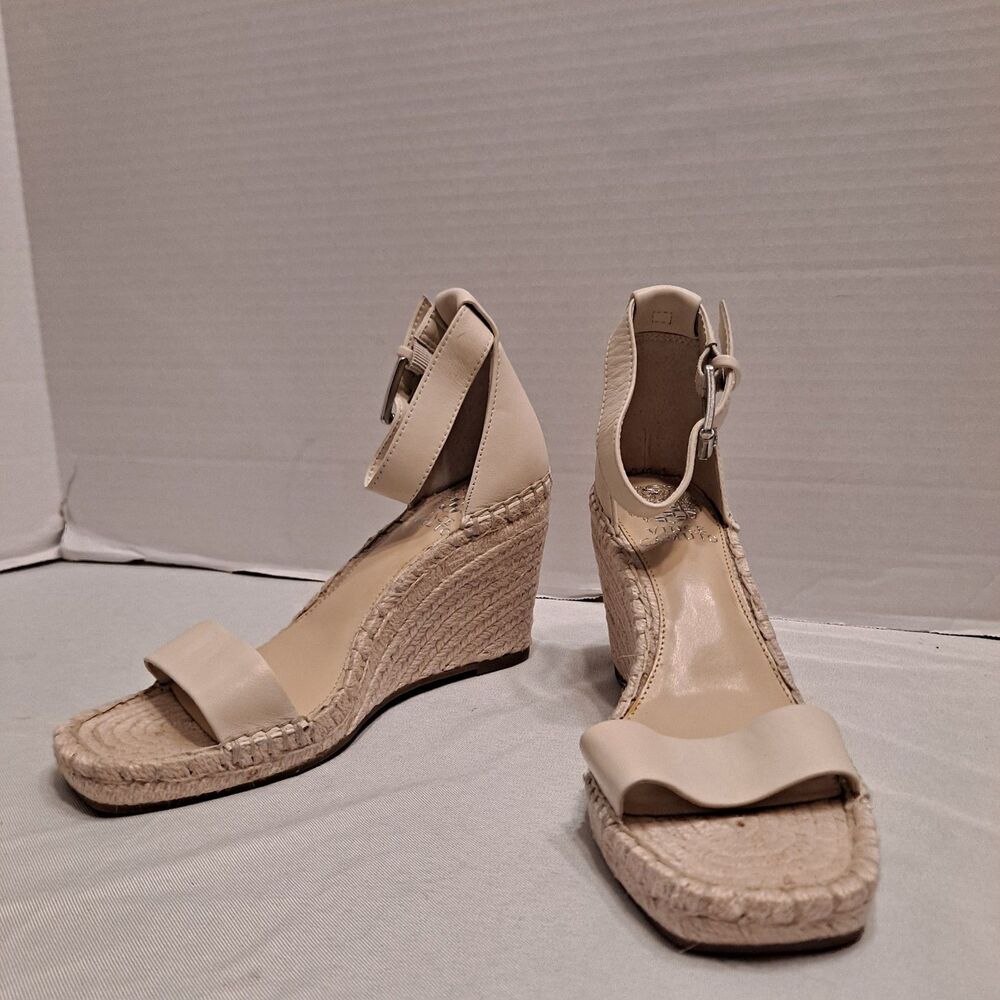 Vince Camuto Women's Meddrina Espadrille Wedge Sandals Size 7.5M Beige Leather